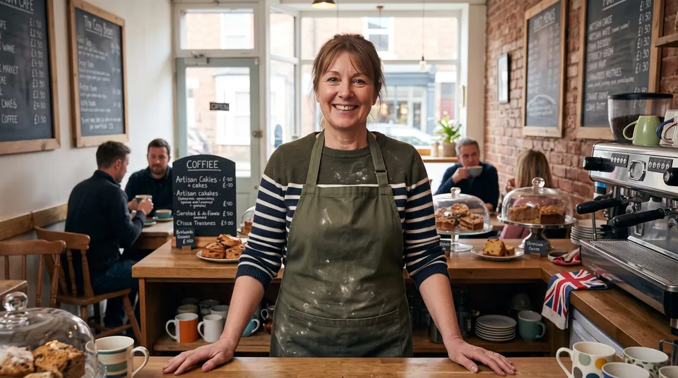 UK small business owner operating a card machine
